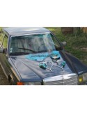 Splendide décoration de voiture de mariage thème turquoise et blanc