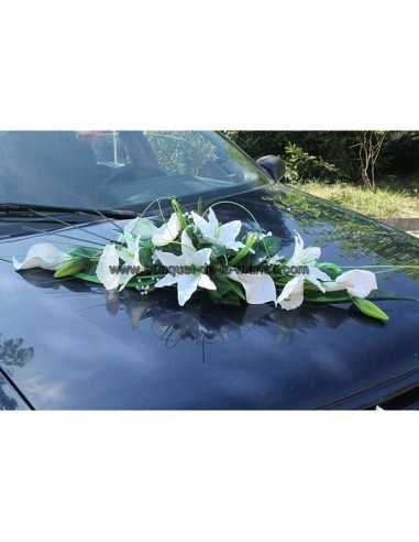 Gerbe voiture mariage couleur blanc et vert