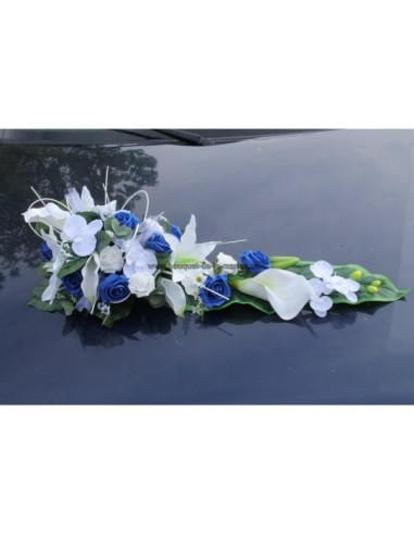 Bouquet de voiture mariage bleu et blanc