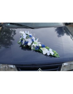 Splendide Bouquet de voiture de mariage avec roses bleu et blanches 2
