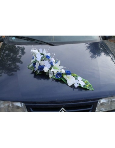 Splendide Bouquet de voiture de mariage avec roses bleu et blanches