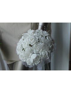 Bouquet mariage blanc ou ivoire diamants et papillons
