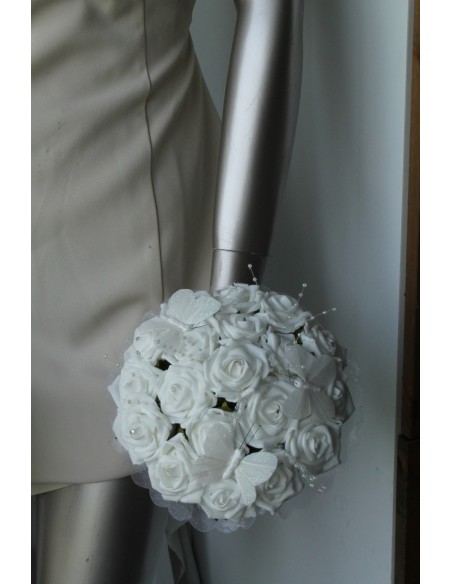 Bouquet mariage blanc ou ivoire diamants et papillons