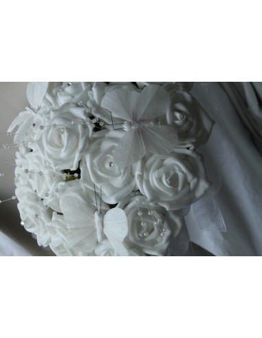 Bouquet mariage blanc ou ivoire diamants et papillons
