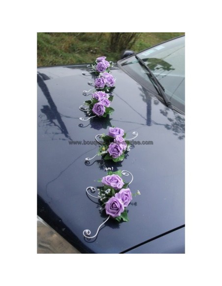 5 Compositions florales pour voiture de mariage thème parme, argent