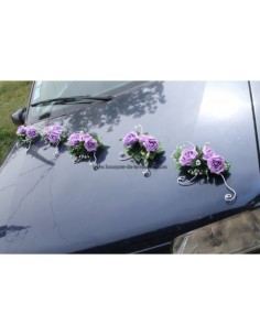 5 Compositions florales pour voiture de mariage thème parme, argent 2