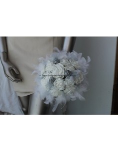 Bouquet de mariée thème blanc, argent avec roses, strass et perles
