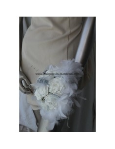 Bouquet de mariée thème blanc, argent avec roses, strass et perles 2