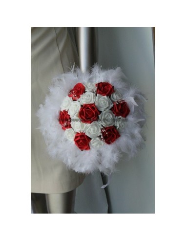 Bouquet mariée rond rouge perles plumes