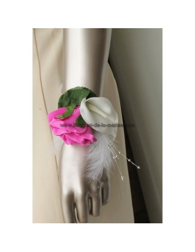 Bracelet des fleurs mariage blanc, fuchsia, argent