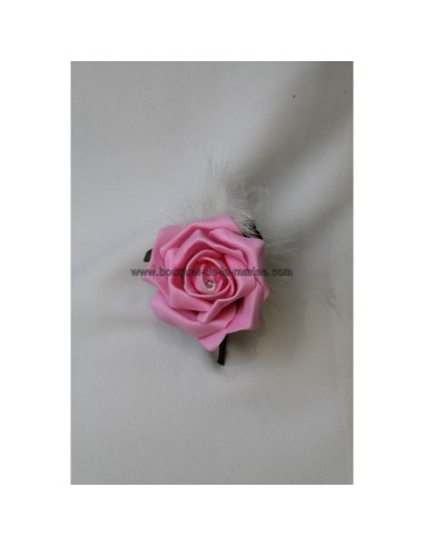 PROMO Bouquet mariée rond ivoire et rose avec des plumes et perles