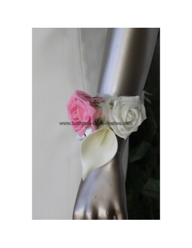 Bracelet des fleurs mariage blanc, fuchsia, argent