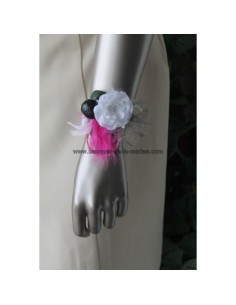 Bracelet pour mariage fuchsia et noir plumes et perles