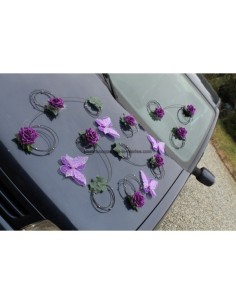 Décoration pour voiture de mariage avec papillon fuchsia ou prune