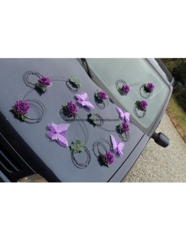 Décoration voiture mariage papillon fuchsia OU prune