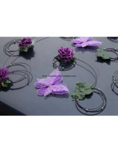 Décoration pour voiture de mariage avec papillon fuchsia ou prune 2