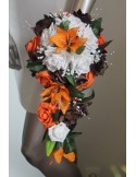 Bouquet Mariage Cascade thème Chocolat Orange avec roses et lys