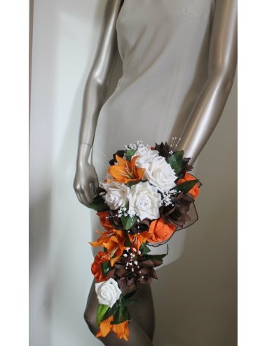 Bouquet Mariage Cascade thème Chocolat Orange avec roses et lys