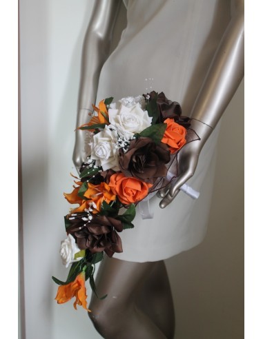 Bouquet Mariage Cascade thème Chocolat Orange avec roses et lys