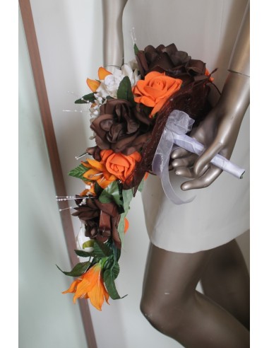 Bouquet Mariage Cascade thème Chocolat Orange avec roses et lys