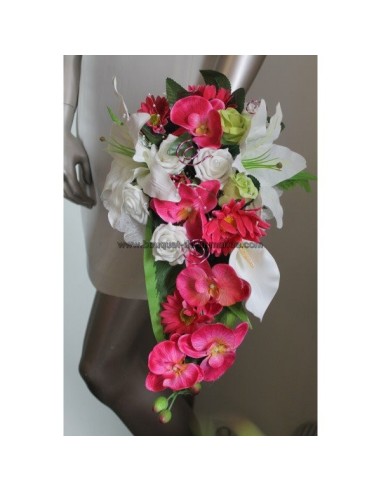 Bouquet tombant orchidée fuchsia et vert anis