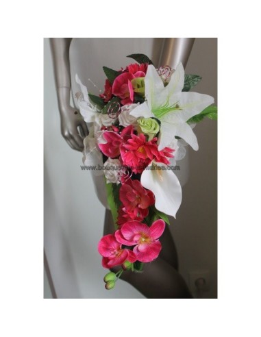 Bouquet mariage Tombant SPLENDIDE thème Orchidée Fuchsia Vert