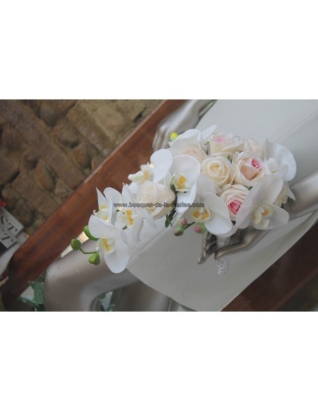 Beau Bouquet Mariage Cascade avec Orchidée Ivoire et Rose tendre