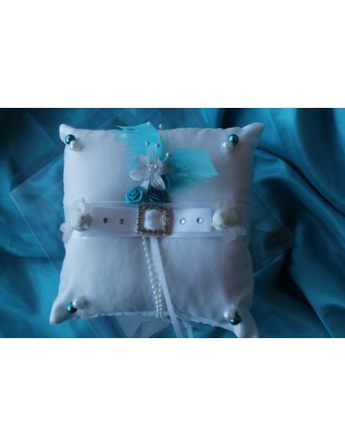 Coussin d'alliances blanc turquoise