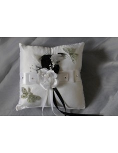Coussin d'alliances personnalisé thème blanc et noir