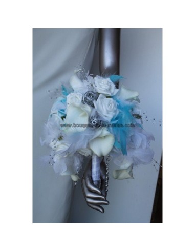 Magnifique bouquet mariage blanc,argent et turquoise