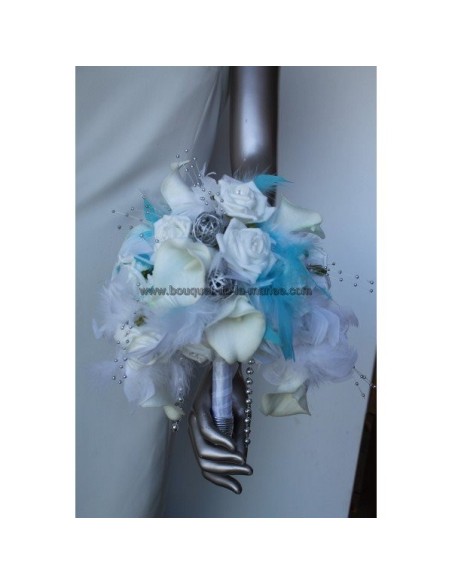 Magnifique bouquet pour mariage thème argent et turquoise