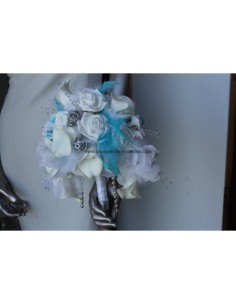 Magnifique bouquet pour mariage thème argent et turquoise 2