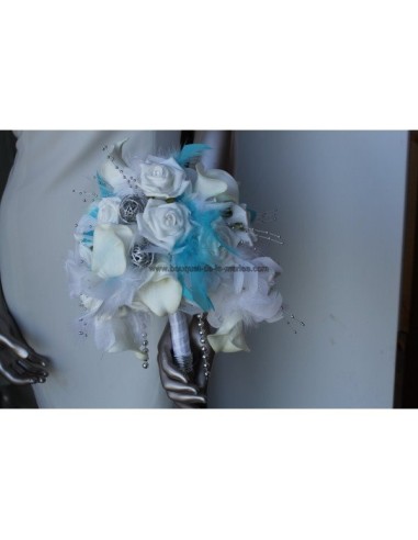 Magnifique bouquet pour mariage thème argent et turquoise