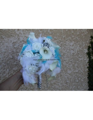 Magnifique bouquet pour mariage thème argent et turquoise