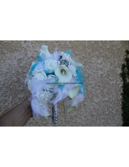 Magnifique bouquet pour mariage thème argent et turquoise