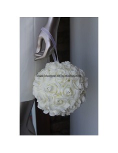 Bouquet de Mariée thème "Boule de Roses" Ivoire orné de strass