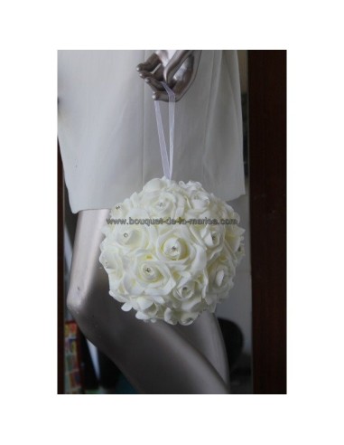 Bouquet de Mariée thème "Boule de Roses" Ivoire orné de strass