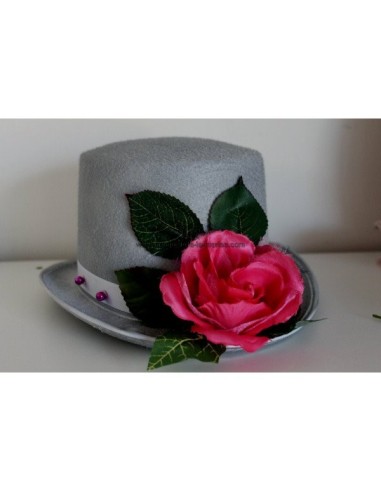 Décoration voiture mariage chapeau voile fuchsia blanc