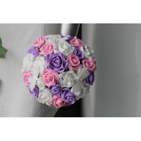 Bouquet de mariée thème parme et rose avec des perles et papillons