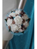 Bouquet Mariée Rond thème Voyage avec plumes, perles et roses
