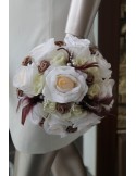 Bouquet de Mariée "Champêtre" avec belles roses, plumes et perles