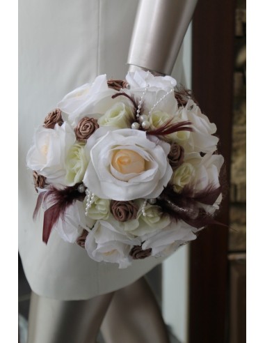 Bouquet de Mariée "Champêtre" avec roses, plumes et perles