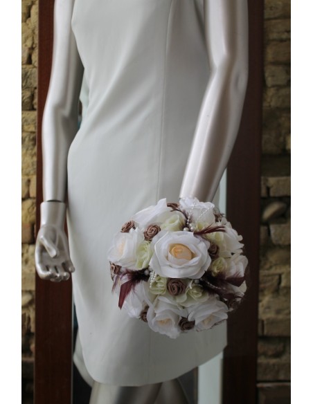 Bouquet de Mariée "Champêtre" avec belles roses, plumes et perles