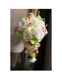 Bouquet de mariée + 1 boutonnière pour mariage rose et anis 