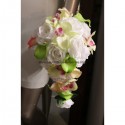Bouquet de mariée + 1 boutonnière pour mariage rose et anis 