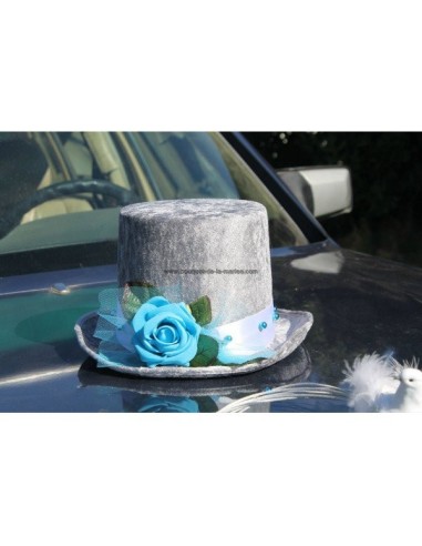 Splendide décoration de voiture de mariage thème turquoise et argent