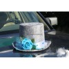 Splendide décoration de voiture de mariage thème turquoise et argent