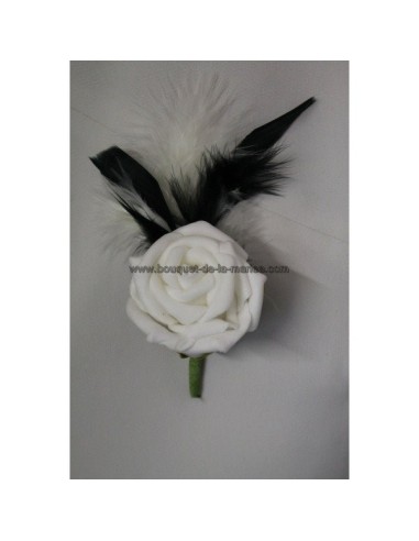 Lot: Bouquet mariée, boutonnières et bracelets noir plumes
