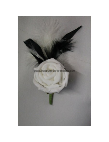 Lot: Bouquet mariée, boutonnières et bracelets noir plumes Lot: Bouquet mariée, boutonnières et bracelets noir plumes
