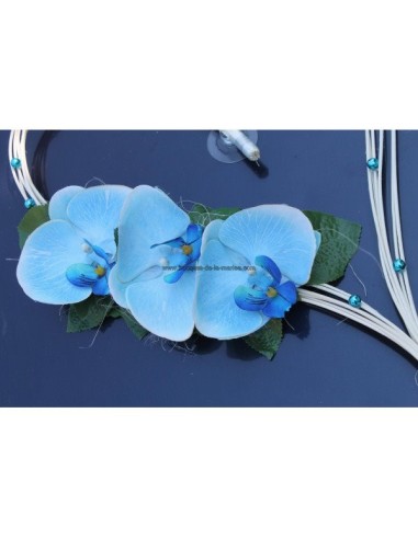 Cœurs de mariage bleu turquoise, blanc orchidées avec des perles
